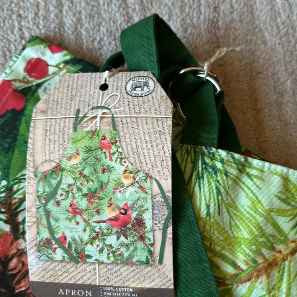 NWT Michel Design Works APR293 Adjustable Cotton Chef Apron, Christmas Print